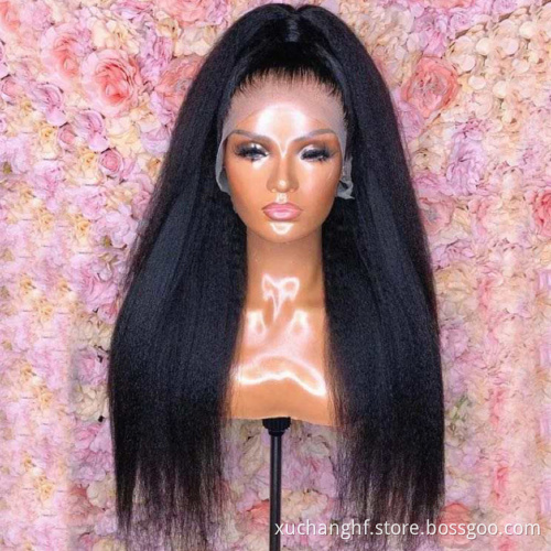 30 Inch High Quality Virgin Remy Human Hair Wig Kinky Straight Yaki Full Lace Braided Natural Wigs for Women
